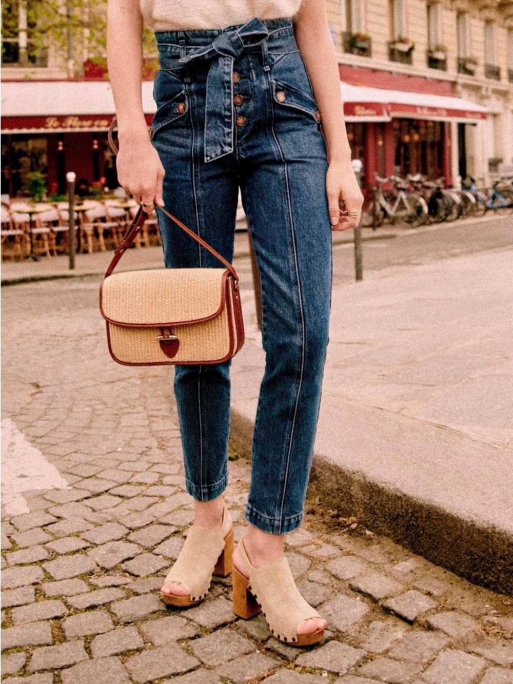 NWT Sezane Maximo High-Rise Tie-Waist Trousers